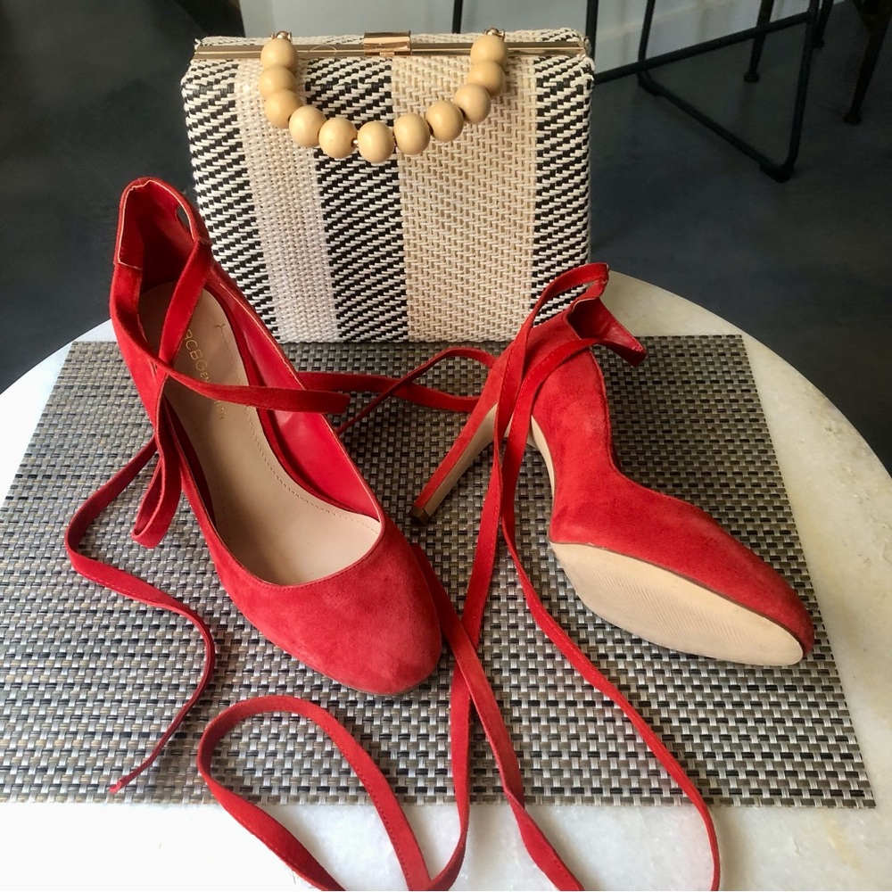 BCBGeneration Red Suede Ankle Wrap Heels